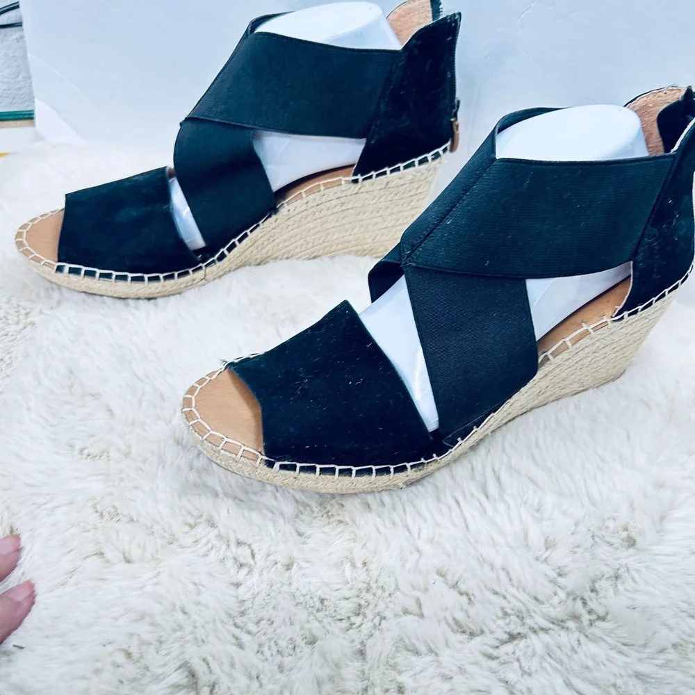 Gentle Souls Kenneth Cole Black Espadrille Wedge Sandals Elastic‎ Open Toe 11